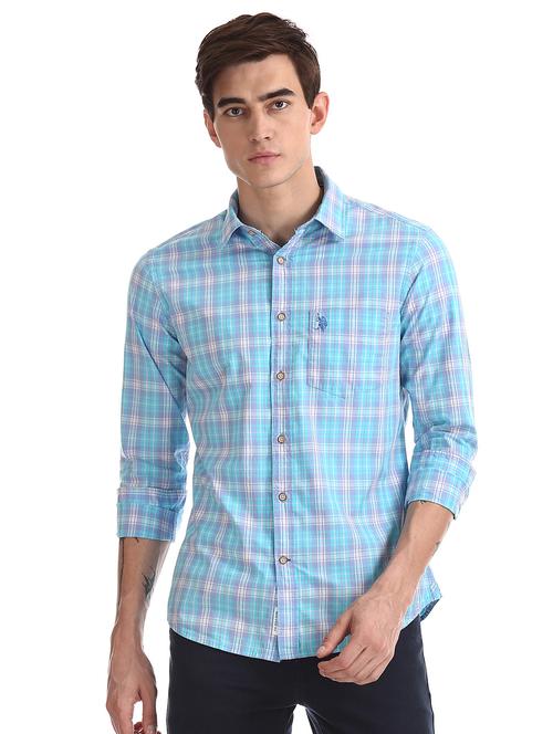 blue checkered casual shirt - 17561810 - Very Small Image - 1