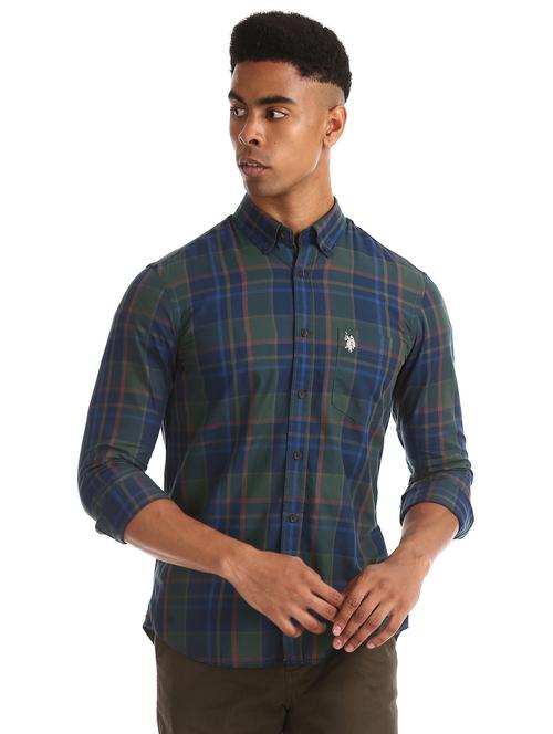 olive green checkered casual shirt - 17561852 - Very Small Image - 1