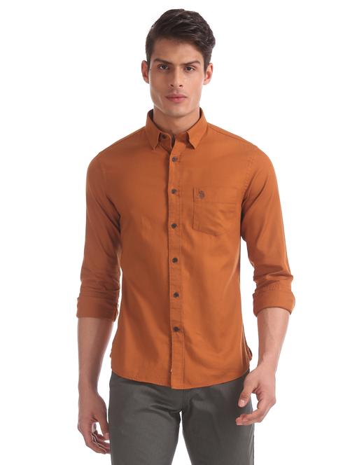 orange solid casual shirt - 17561860 - Very Small Image - 1
