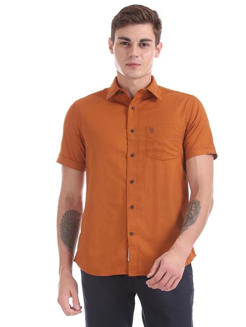 orange solid casual shirt - 17561861 - Very Small Image - 1