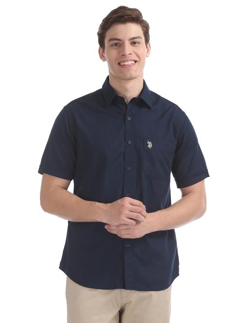 navy blue solid casual shirt - 17561863 - Very Small Image - 1