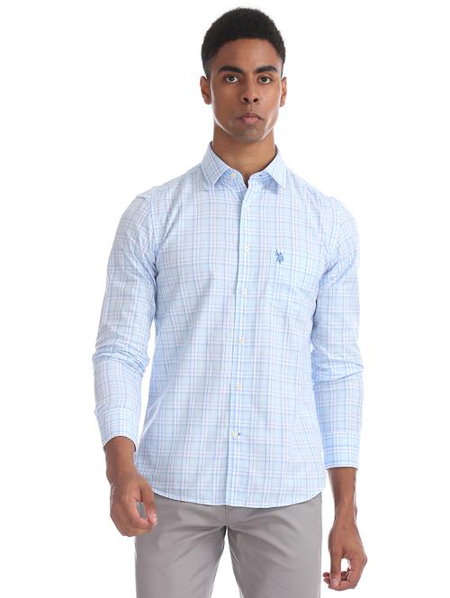 blue checkered casual shirt - 17561884 - Very Small Image - 1
