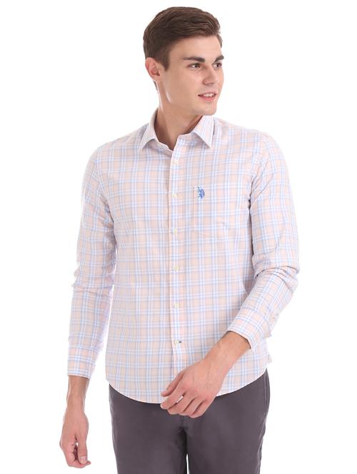 orange checkered casual shirt - 17561886 - Very Small Image - 1