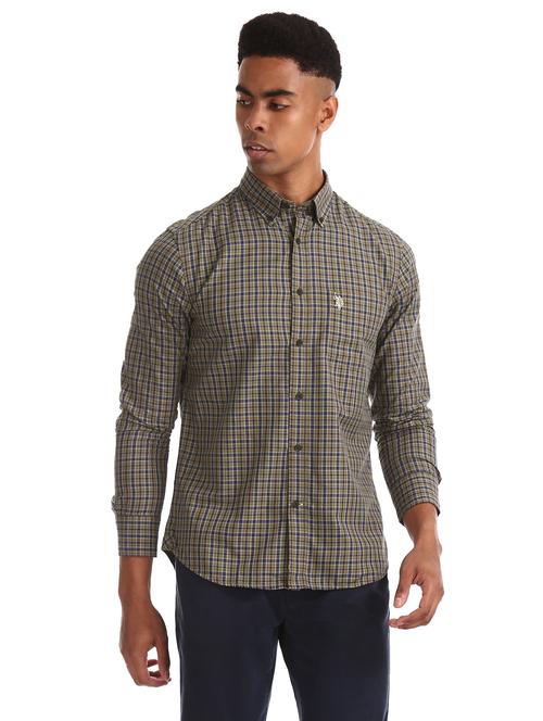 brown checkered casual shirt - 17561898 - Very Small Image - 1