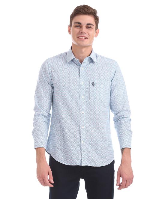 blue printed casual shirt - 17561927 - Very Small Image - 1