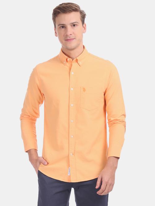orange solid casual shirt - 17561948 - Very Small Image - 1