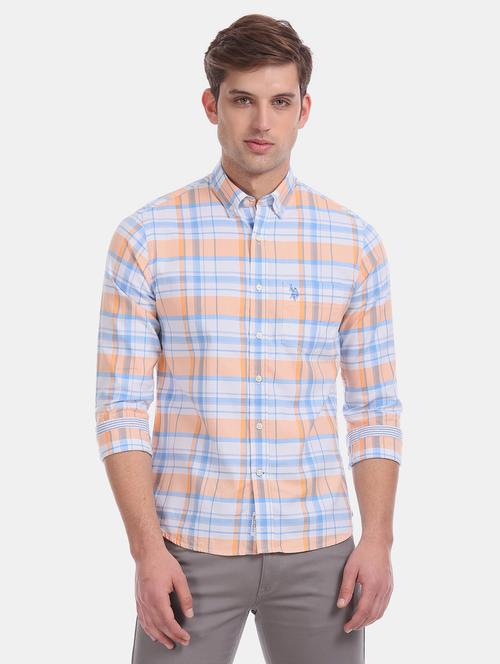 orange checkered casual shirt - 17561961 - Very Small Image - 1