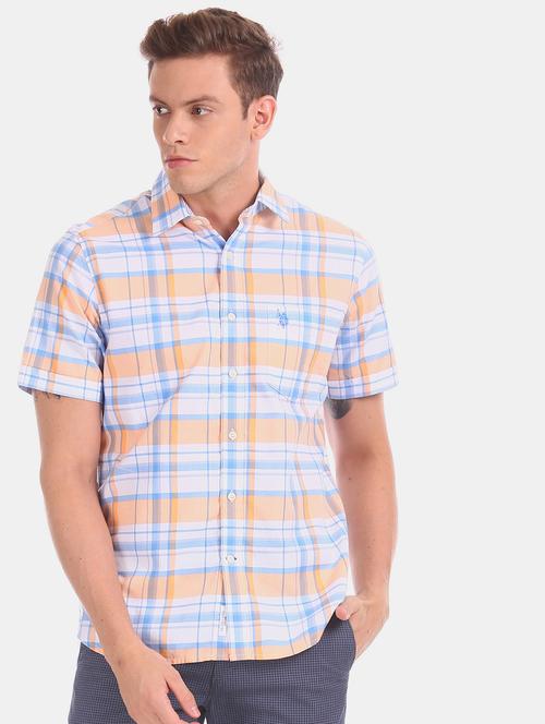 orange checkered casual shirt - 17561962 - Very Small Image - 1