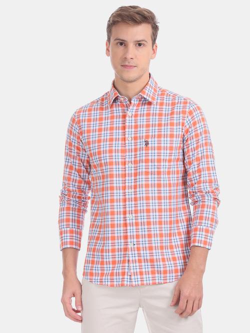 orange checkered casual shirt - 17561992 - Very Small Image - 1