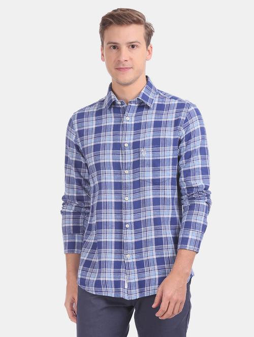blue checkered linen casual shirt - 17562010 - Very Small Image - 1