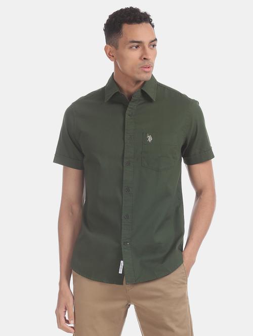 olive green solid casual shirt - 17562039 - Very Small Image - 1
