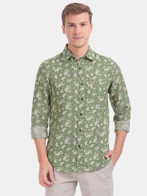 olive green printed casual shirt - 17562040 - Very Small Image - 1