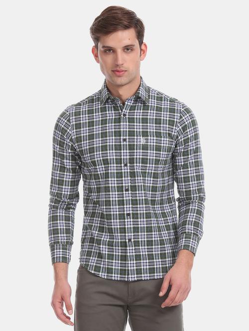 olive green checkered casual shirt - 17562051 - Very Small Image - 1