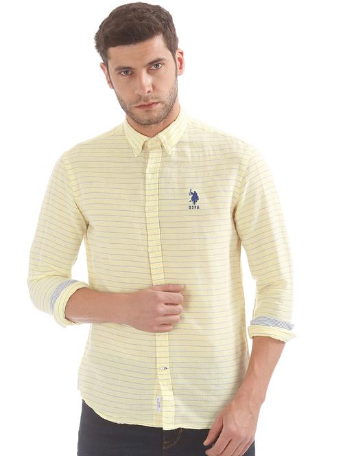 yellow striped linen casual shirt - 17562064 - Very Small Image - 1
