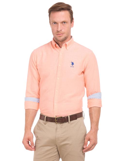 orange solid casual shirt - 17562089 - Very Small Image - 1