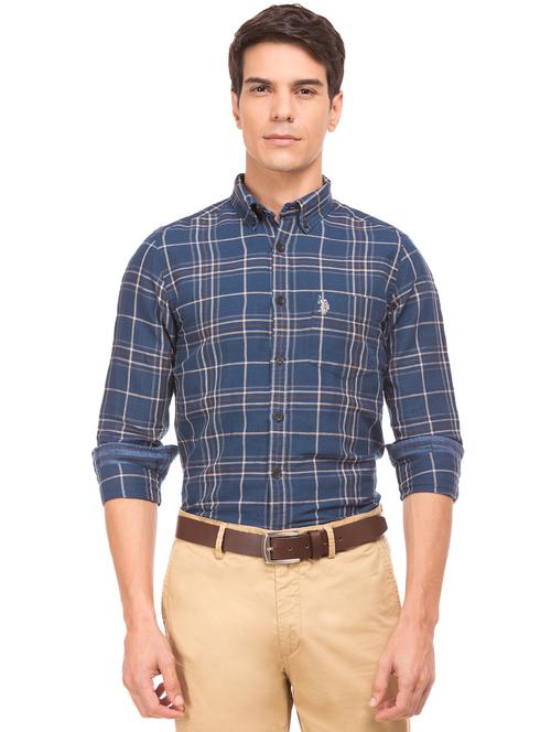 navy blue checkered casual shirt - 17562108 - Very Small Image - 1