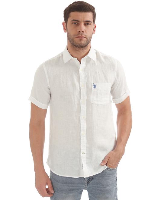 white solid linen casual shirt - 17562119 - Very Small Image - 1