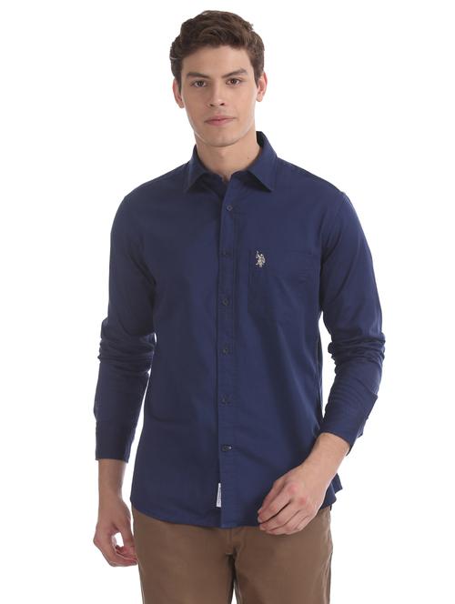 navy blue solid casual shirt - 17562169 - Very Small Image - 1
