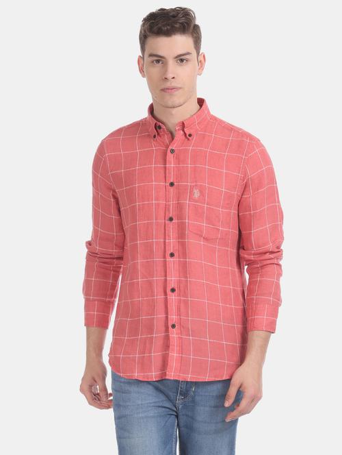 coral checkered casual shirt - 17562194 - Very Small Image - 1