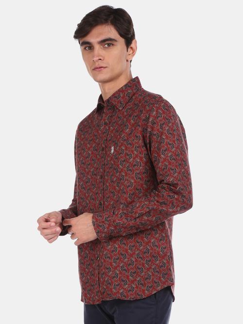 red printed linen casual shirt - 17562240 - Very Small Image - 1