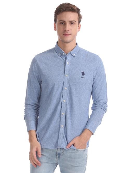 blue solid casual shirt - 17562321 - Very Small Image - 1