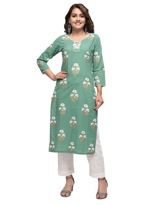 floral print round neck straight kurta - 17562529 - Very Small Image - 1