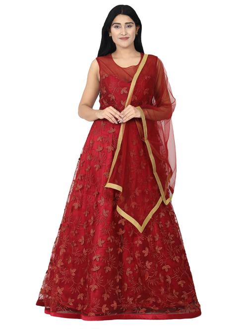 embroidered net flared gown - 17562569 - Very Small Image - 1