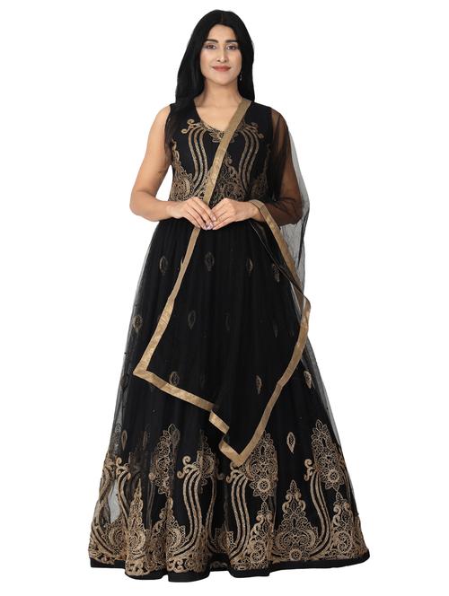 embroidered net flared gown - 17562570 - Very Small Image - 1