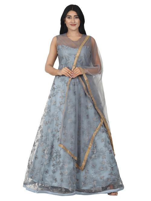 embroidered net flared gown - 17562573 - Very Small Image - 1