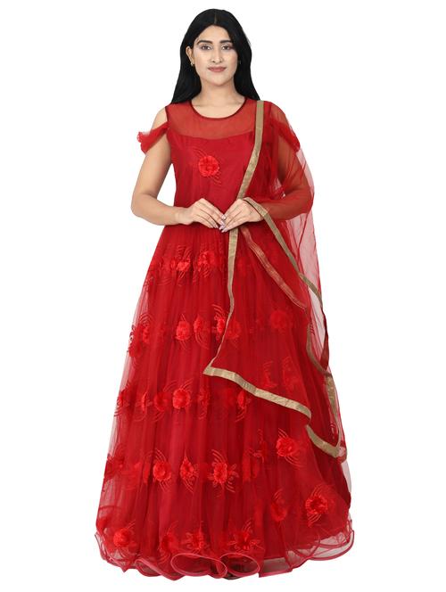 embroidered net flared gown - 17562576 - Very Small Image - 1