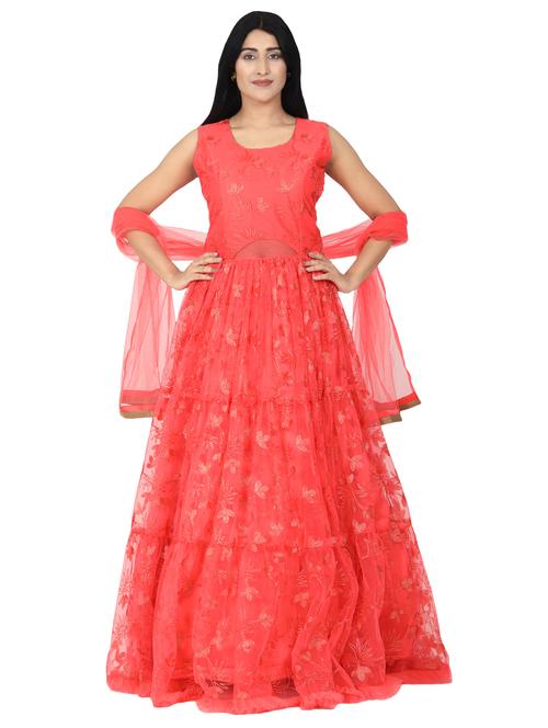 embroidered net flared gown - 17562584 - Very Small Image - 1
