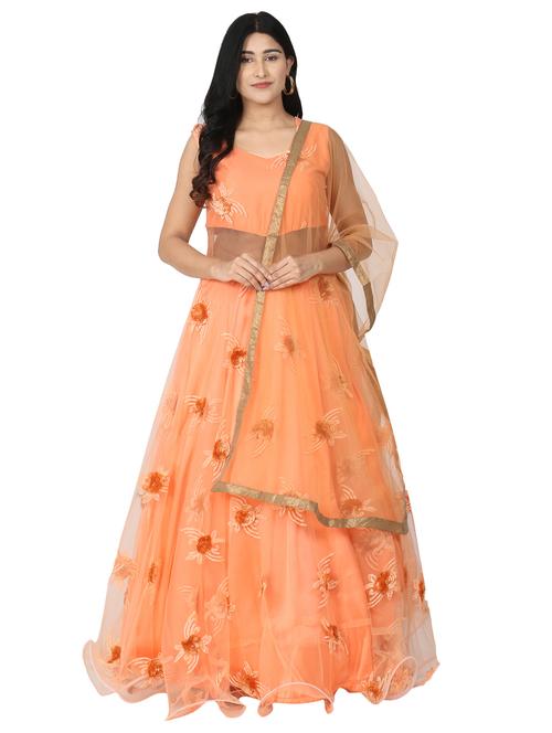 embroidered net flared gown - 17562591 - Very Small Image - 1
