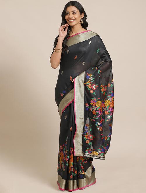 floral woven saree with blouse - 17562918 - Very Small Image - 1