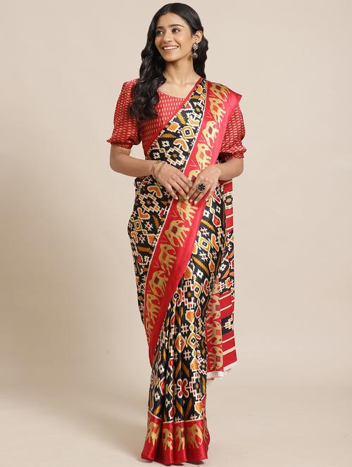 ikat printed saree with blouse - 17562922 - Very Small Image - 1