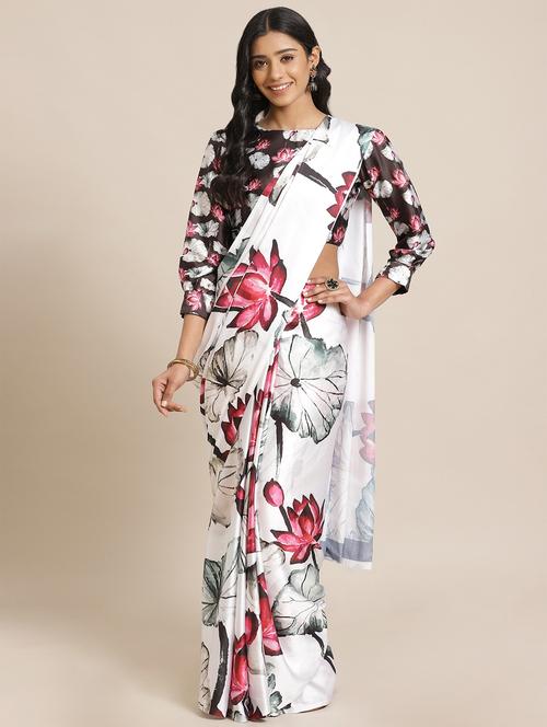 floral printed saree with blouse - 17562972 - Very Small Image - 1
