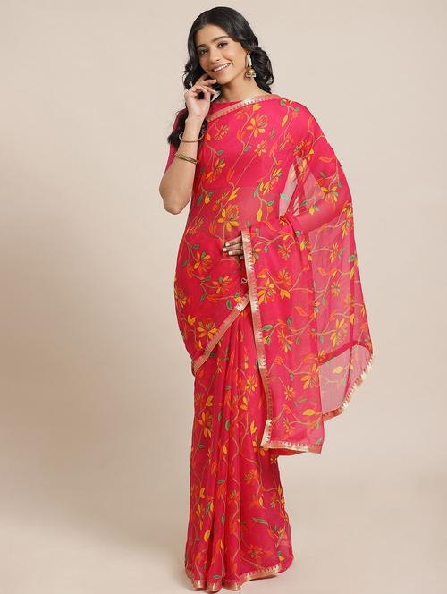 floral printed saree with blouse - 17562990 - Very Small Image - 1