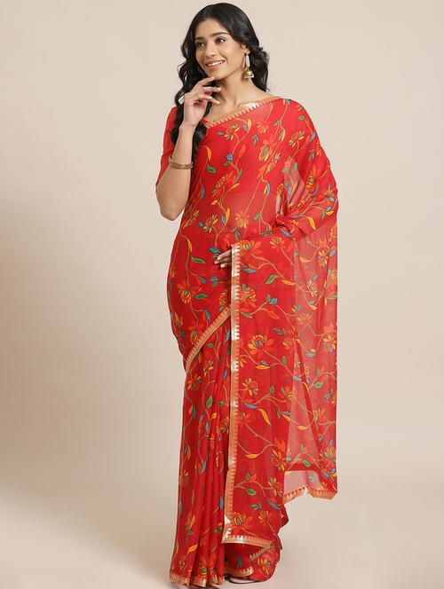 floral printed saree with blouse - 17563006 - Very Small Image - 1