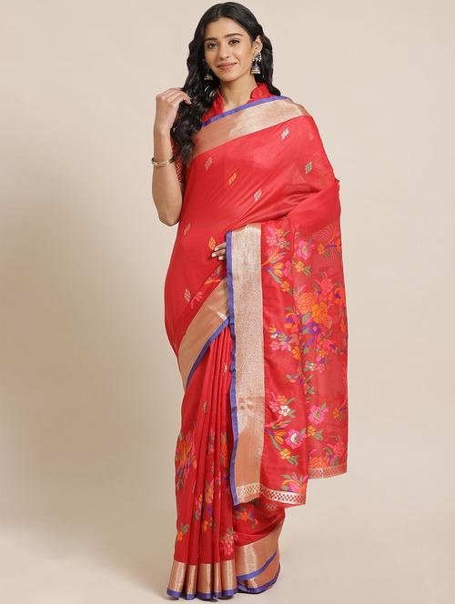floral woven saree with blouse - 17563007 - Very Small Image - 1