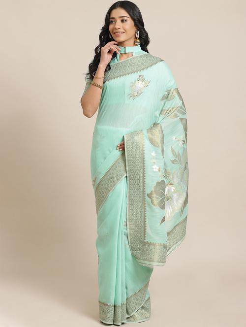 floral woven saree with blouse - 17563011 - Very Small Image - 1