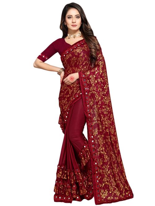 foil print ruffled saree - 17563193 - Very Small Image - 1
