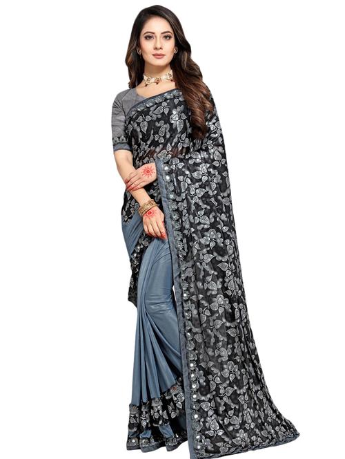 foil print ruffled saree with blouse - 17563194 - Very Small Image - 1