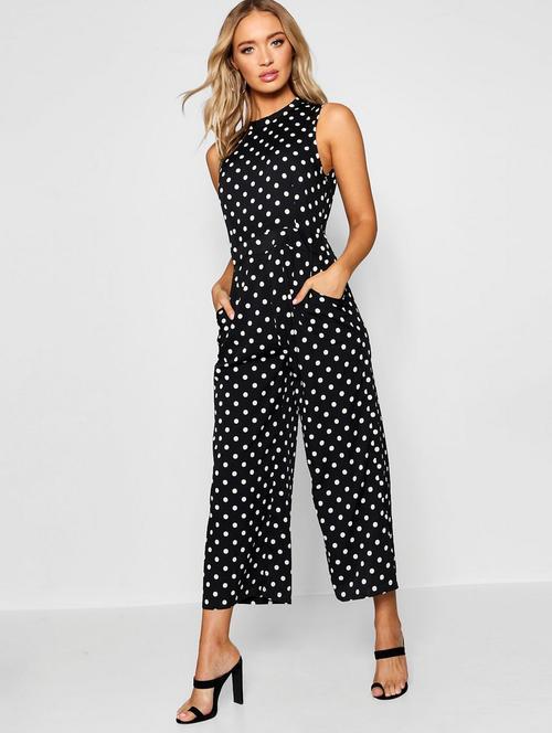 tie front polka dot jumpsuit - 17563616 - Very Small Image - 1
