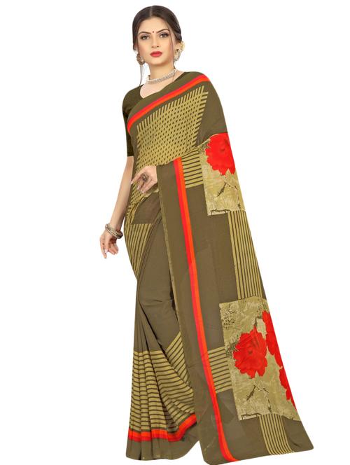 floral printed saree with blouse - 17563803 - Very Small Image - 1