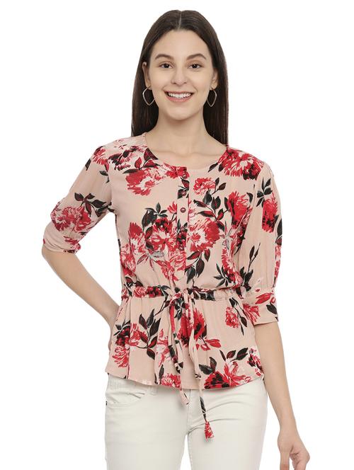 drawstring waist floral top - 17563942 - Very Small Image - 1