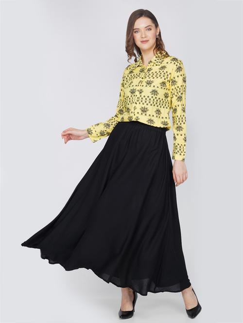 yellow rayon fit & flare dress - 17564997 - Very Small Image - 1