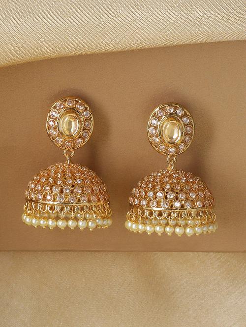 gold copper jhumka earring - 17565096 - Very Small Image - 1