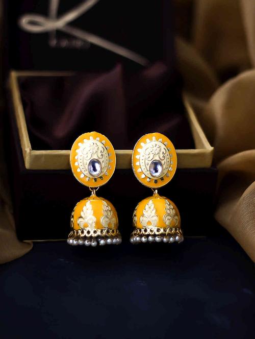 yellow copper jhumka earring - 17565105 - Very Small Image - 1