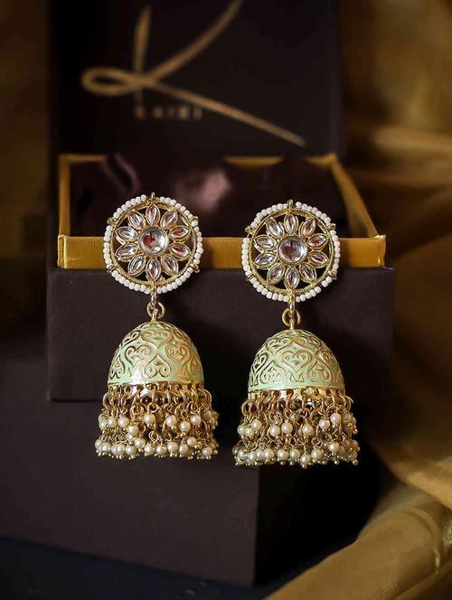 green copper jhumka earring - 17565125 - Very Small Image - 1