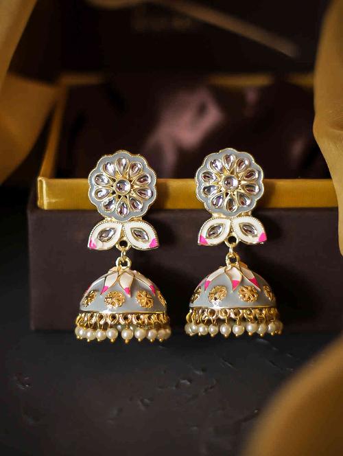 grey copper jhumka earring - 17565127 - Very Small Image - 1