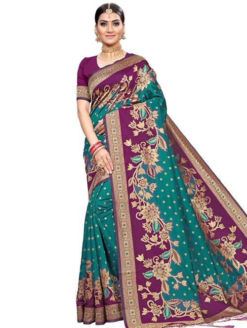 jacquard banarasi saree with blouse - 17566051 - Very Small Image - 1
